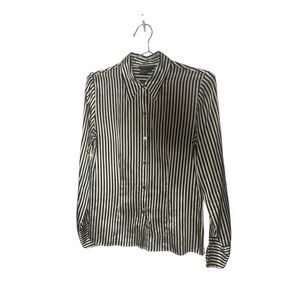 Tracy M Black & White Pinstripe 100% Silk Long-Sleeve Button Down